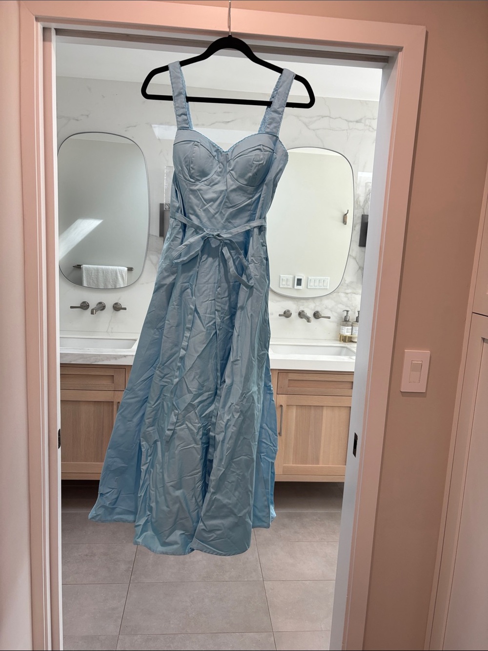 Light Blue Maxi Dress with Sweetheart Bodice and Tie Waist